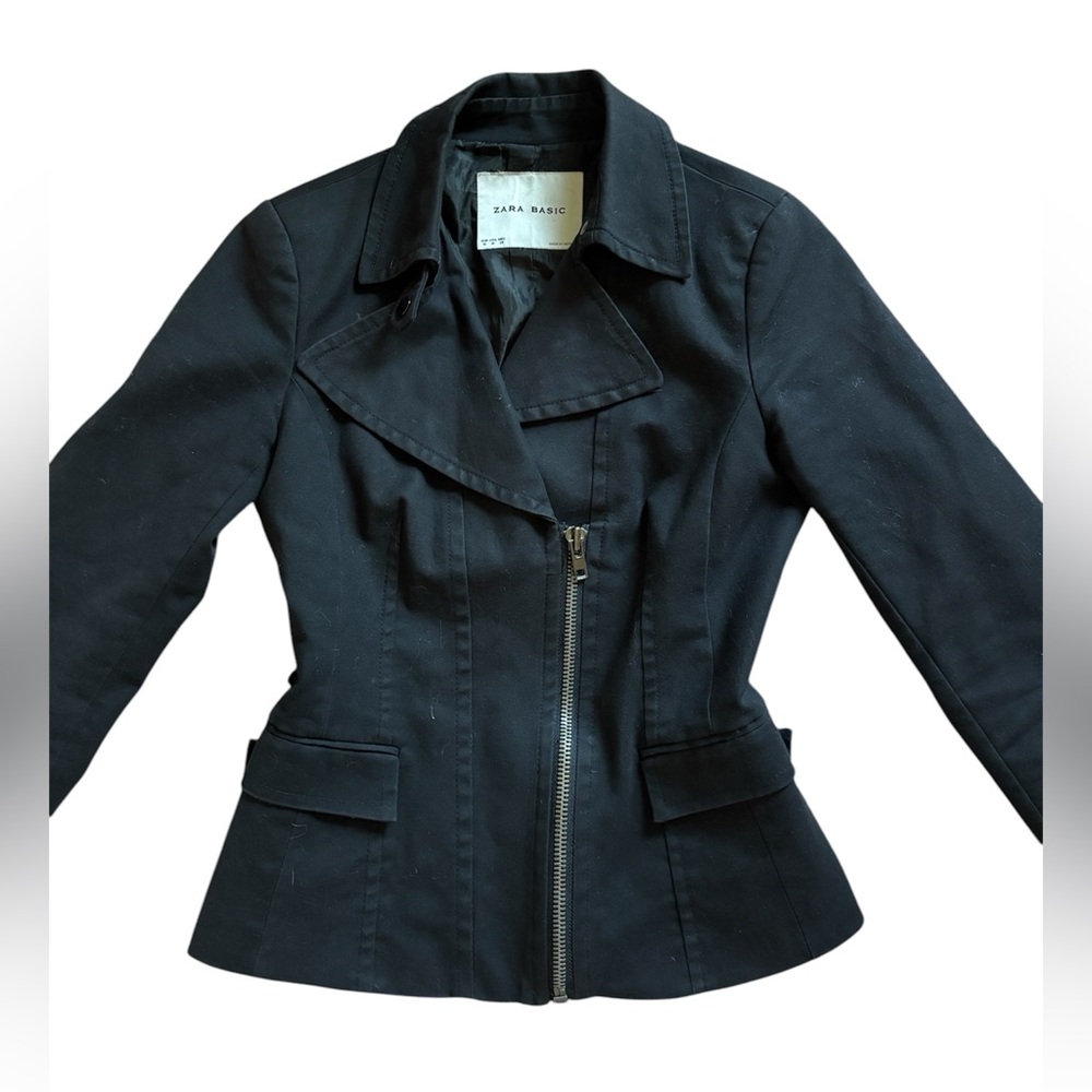 Zara Dark blue/black trendy Vintage basic zip up trench coat jacket